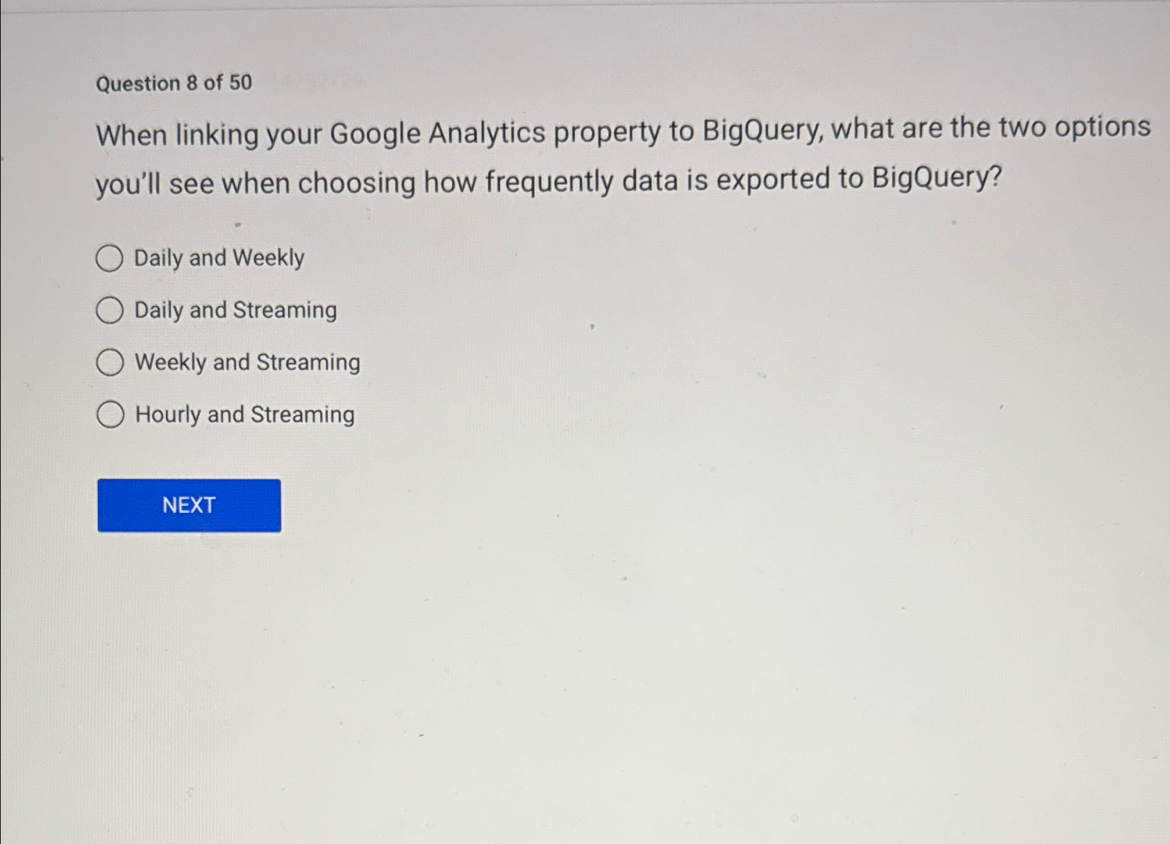  Question 8 of 50 When linking your Google Analytics property to