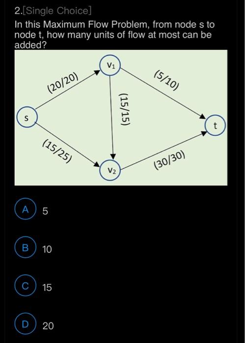  2.[Single Choice] In this Maximum Flow Problem, from node s to
