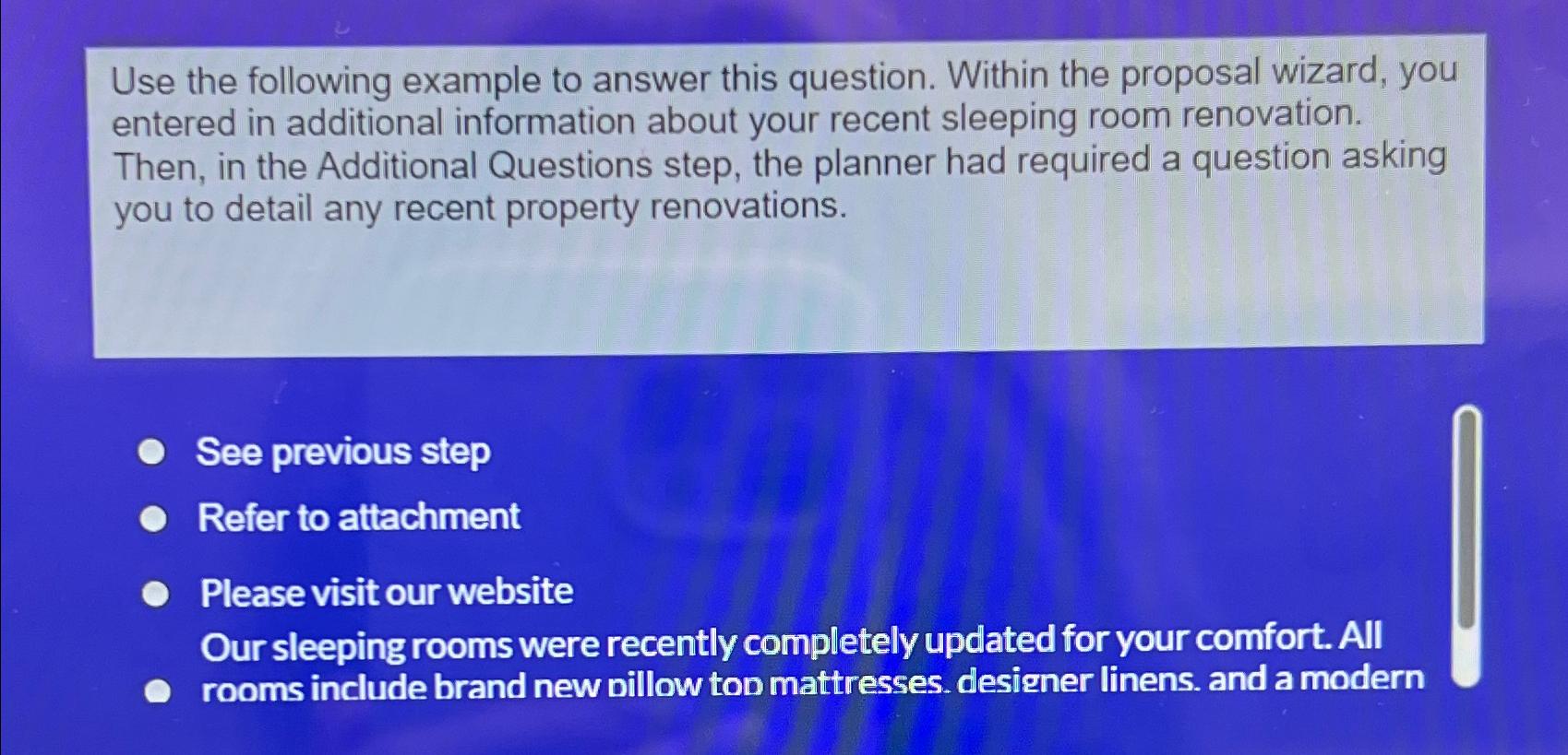 Use the following example to answer this question. Within the proposal