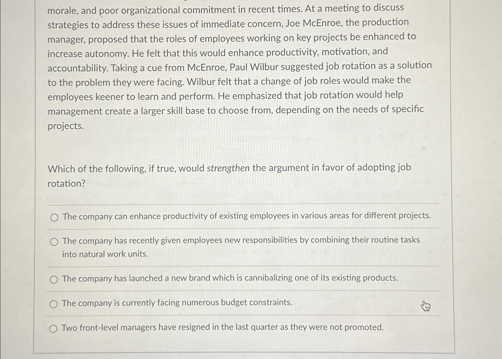  morale, and poor organizational commitment in recent times. At a meeting