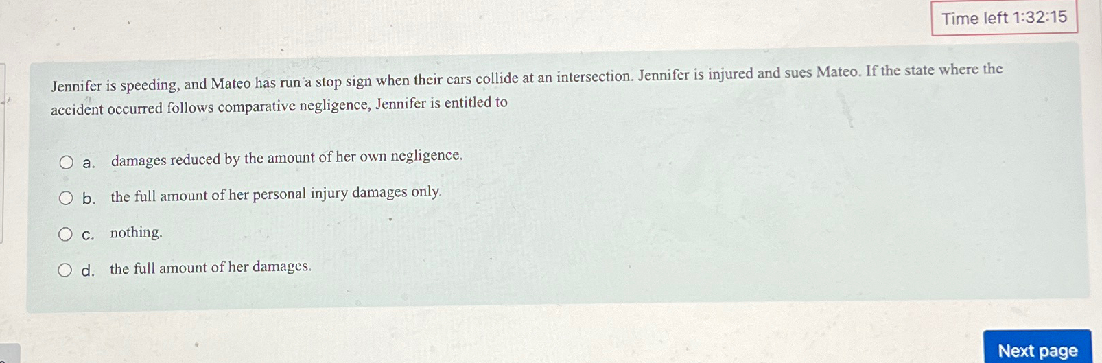  Time left 1:32:15 Jennifer is speeding, and Mateo has run a