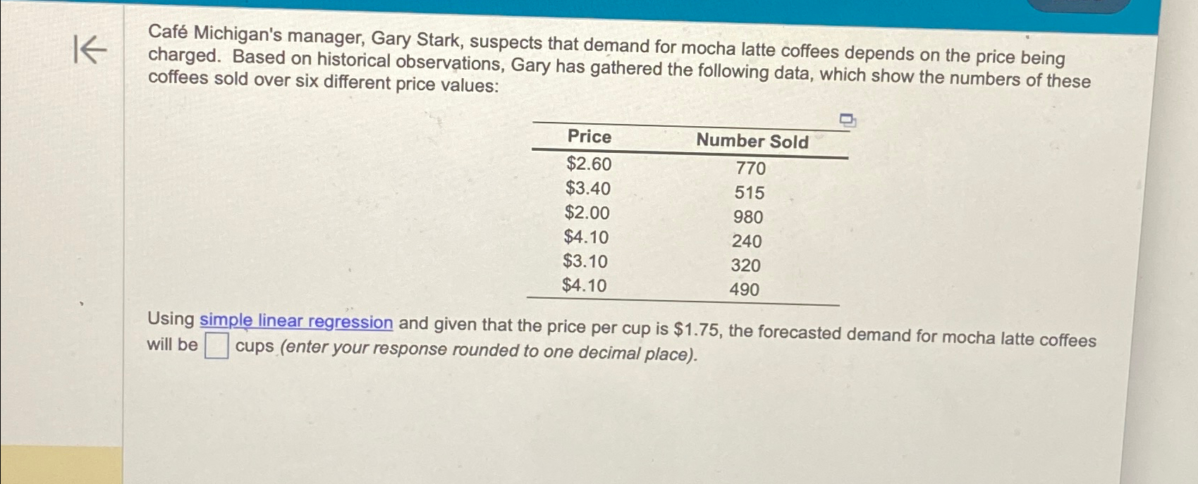  Caf Michigan's manager, Gary Stark, suspects that demand for mocha latte