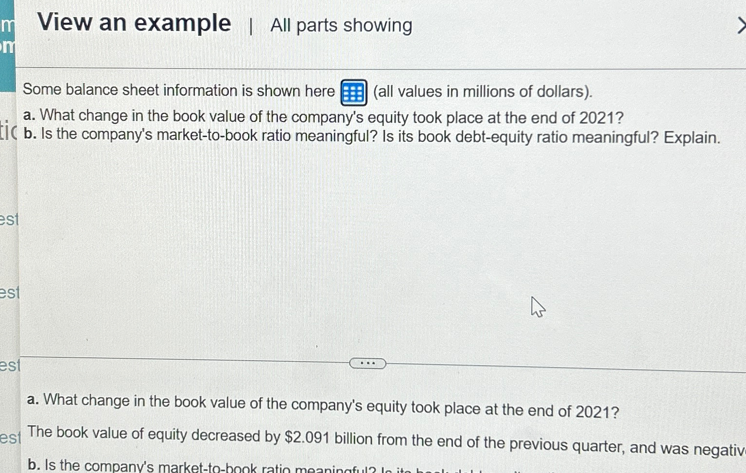  View an example | All parts showing Some balance sheet information