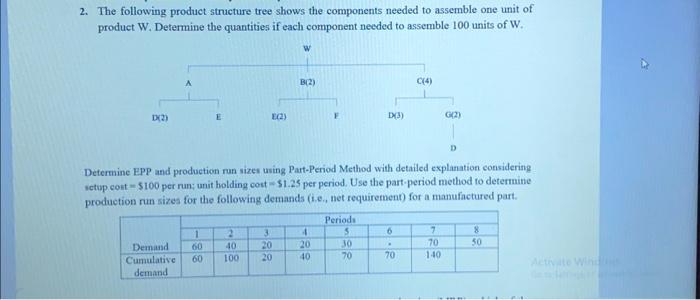  2. The following product structure tree shows the components needed to