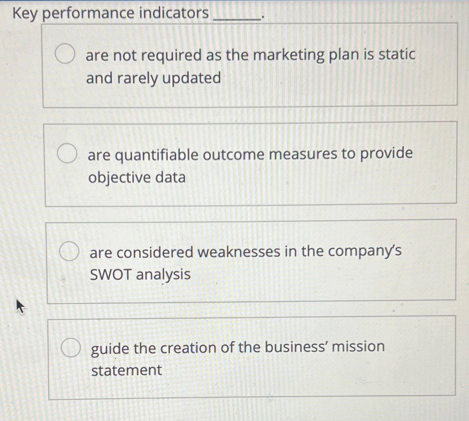  Key performance indicators are not required as the marketing plan is