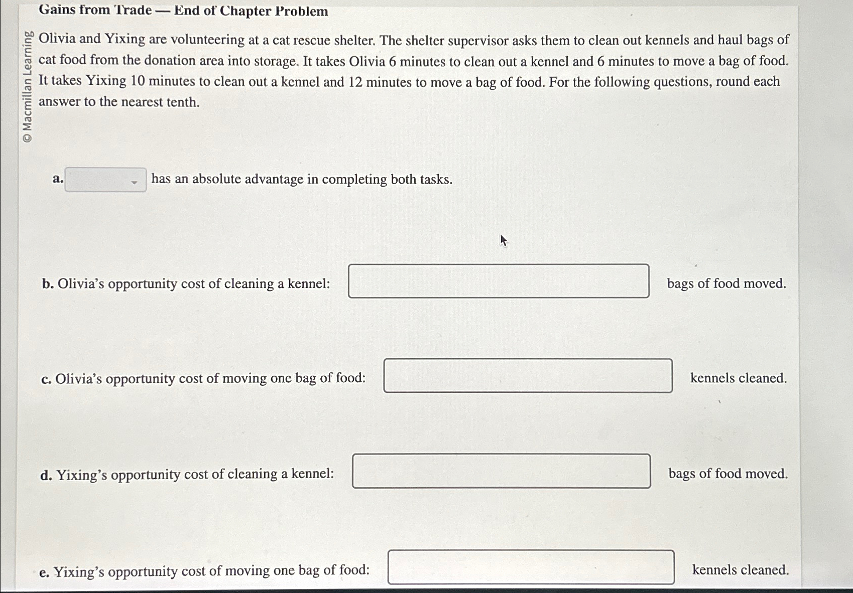 Gains from Trade - End of Chapter Problem Olivia and Yixing