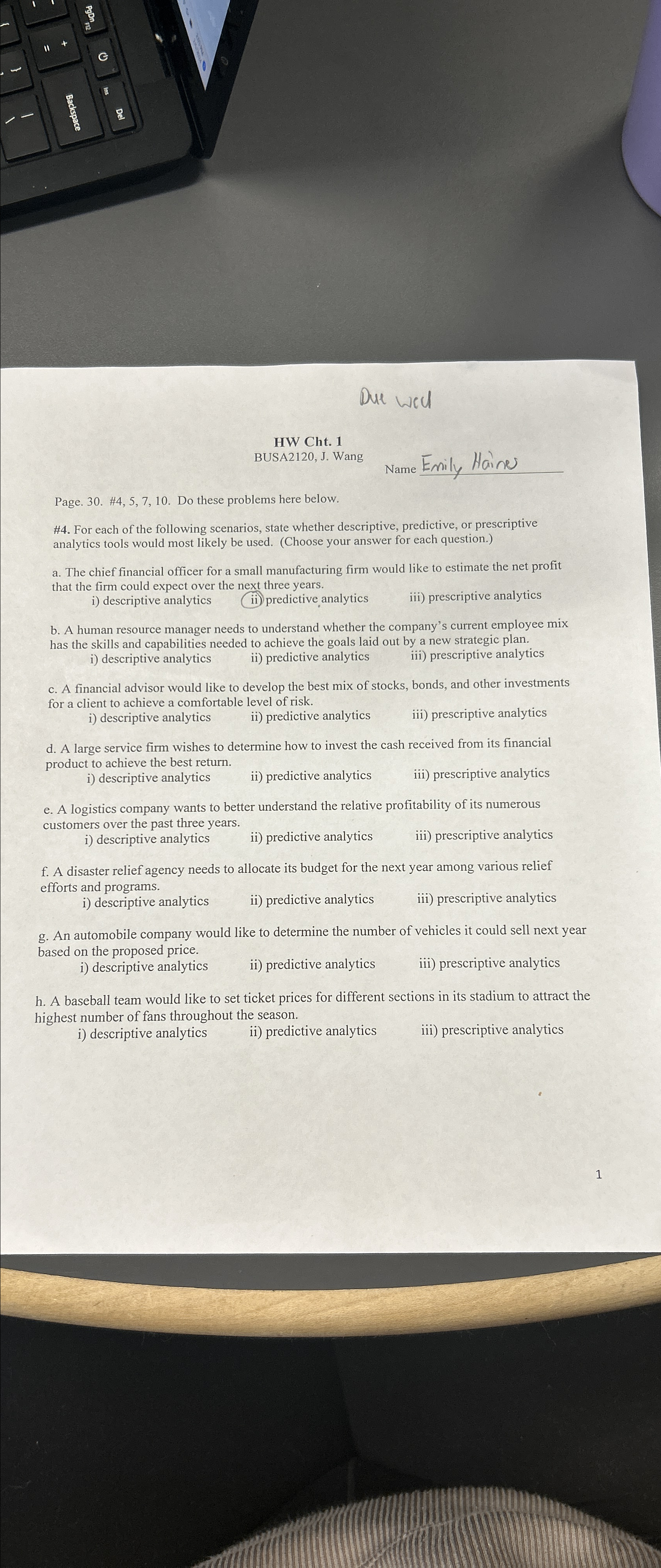  Due wed HW Cht.1 BUSA2120, J. Wang Name Enily Haines Page.