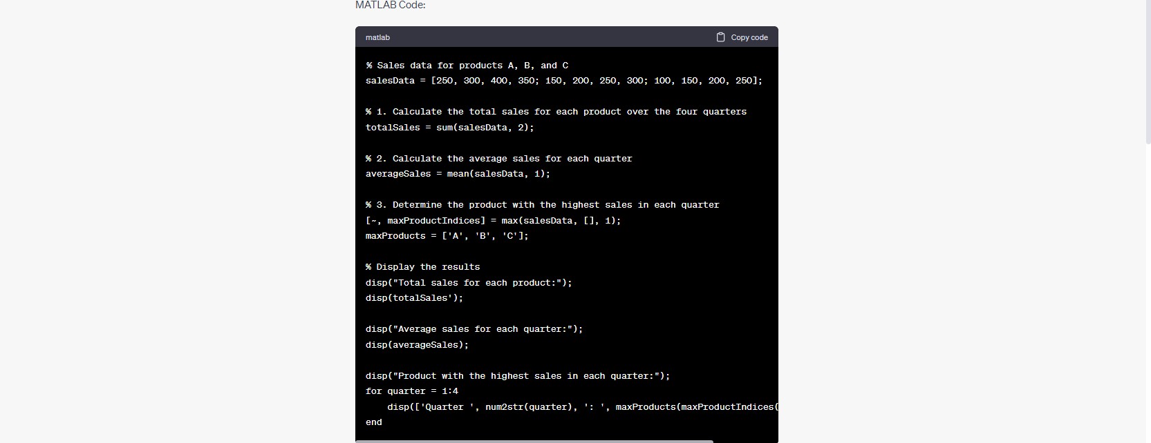 chatgpt ) i will dislike wrong answer The MATLAB code provided performs