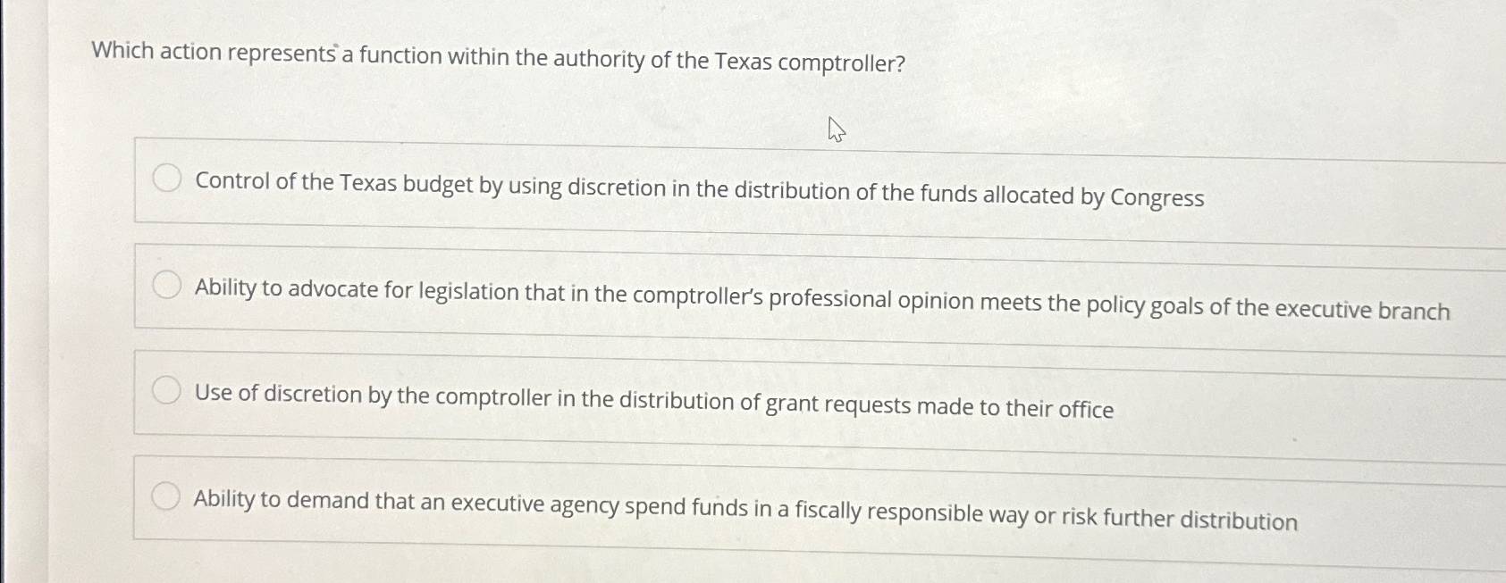  Which action represents a function within the authority of the Texas