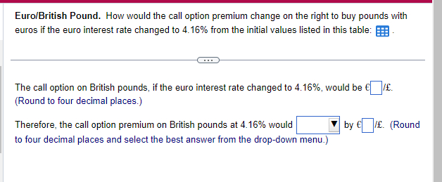 Here is the data you need Euro/British Pound. How would the