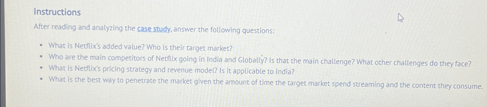  Instructions After reading and analyzing the case study, answer the following