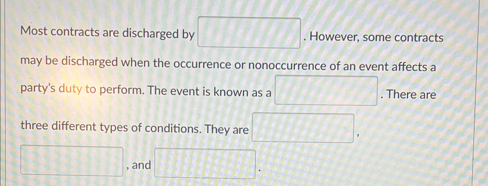  Most contracts are discharged by However, some contracts may be discharged