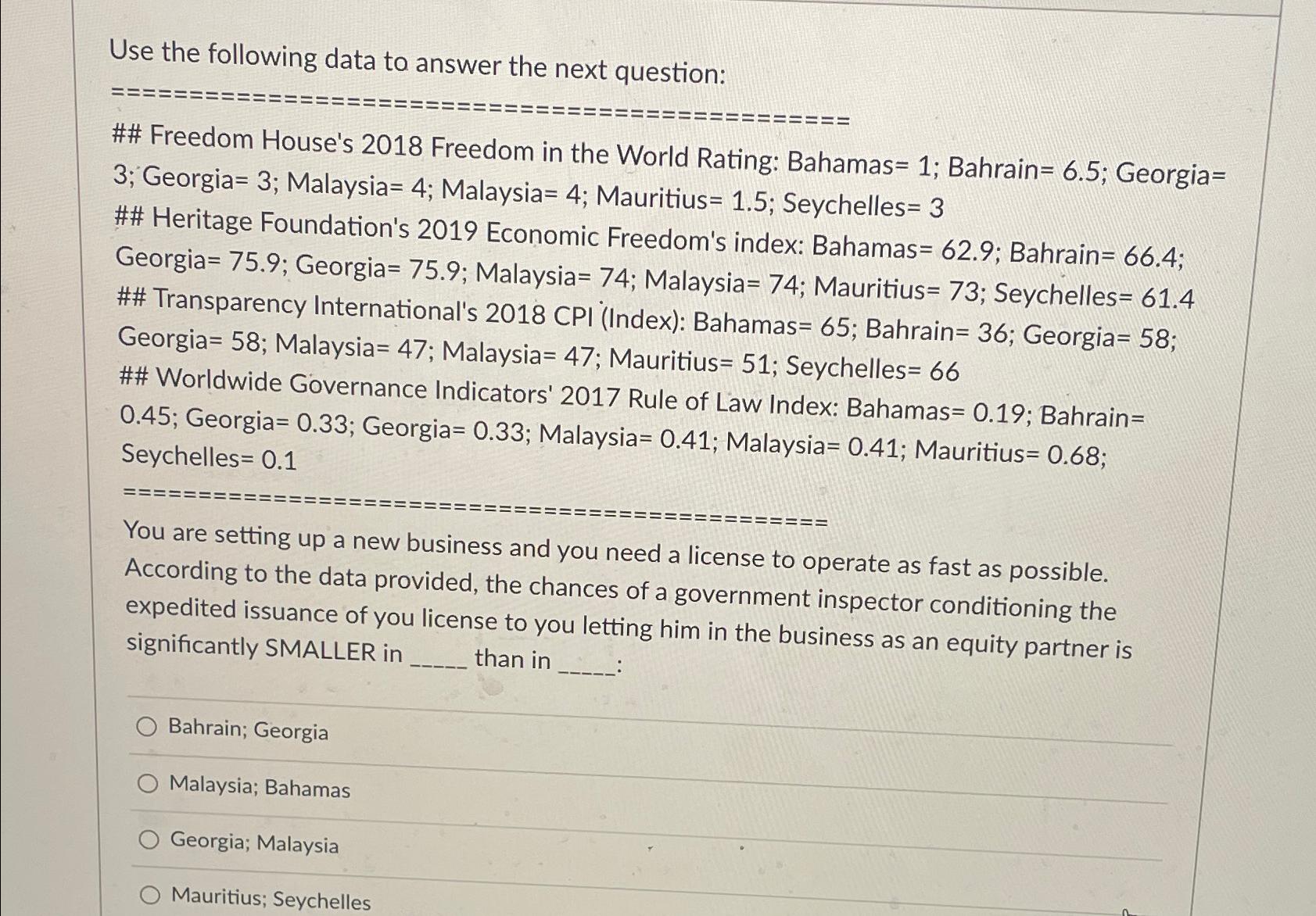  Use the following data to answer the next question: ## Freedom