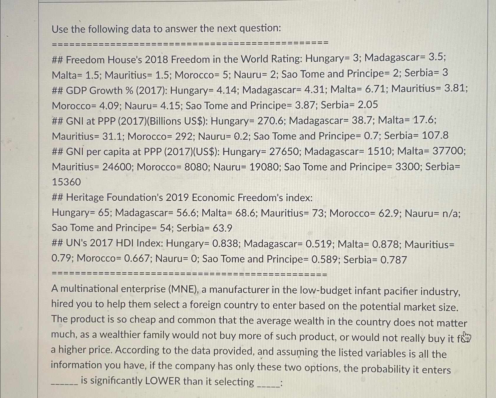  Use the following data to answer the next question: ## Freedom
