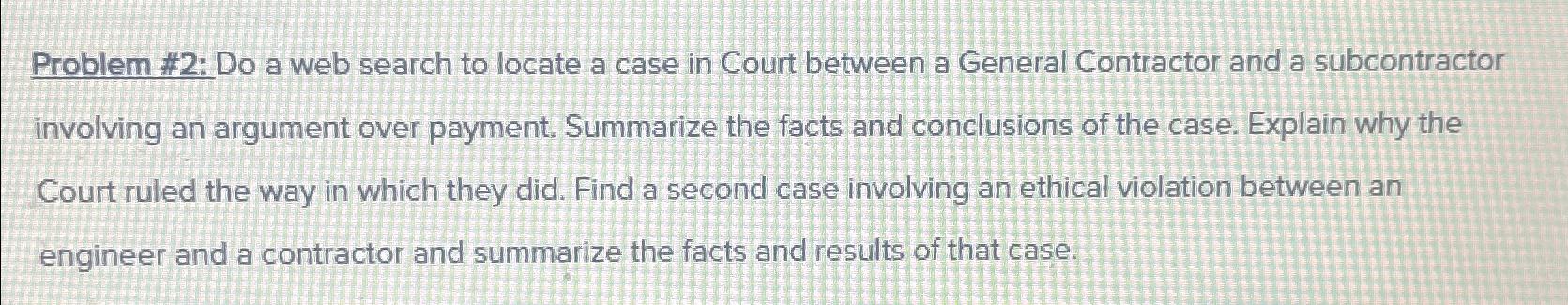  Problem #2: Do a web search to locate a case in