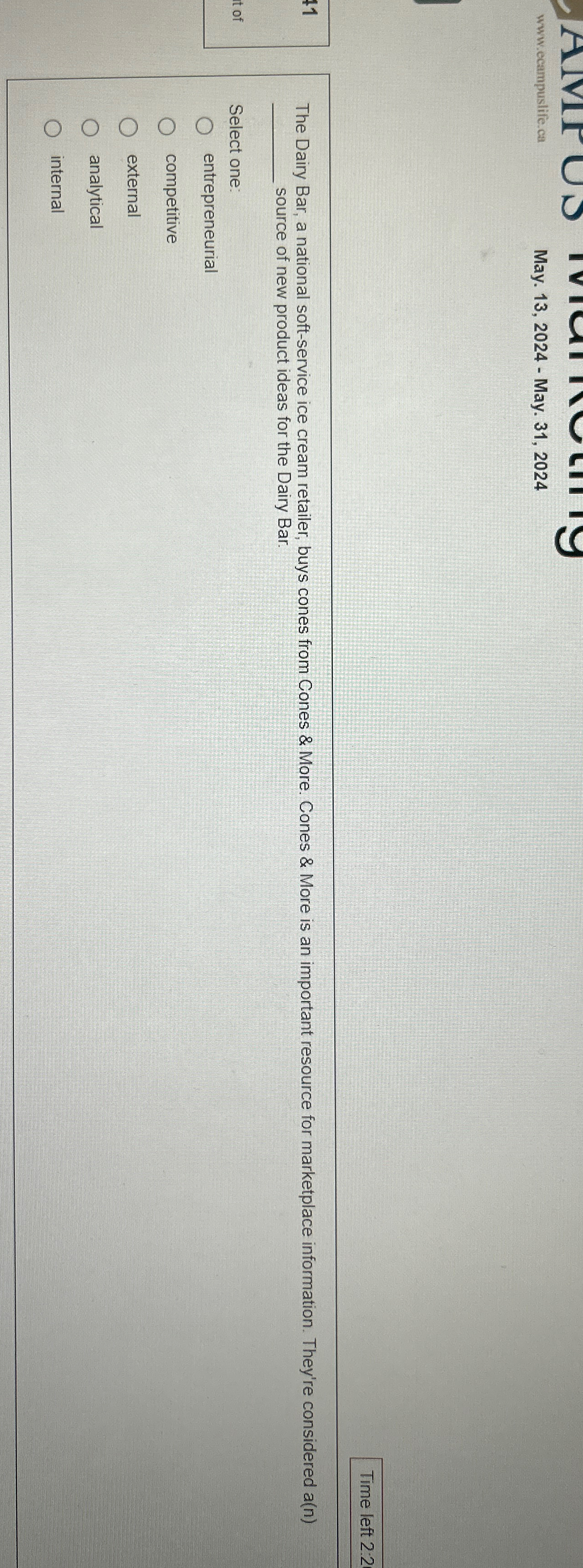  www.ecampuslife.ca May. 13,2024- May. 31,2024 Time left 2:2 The Dairy Bar,