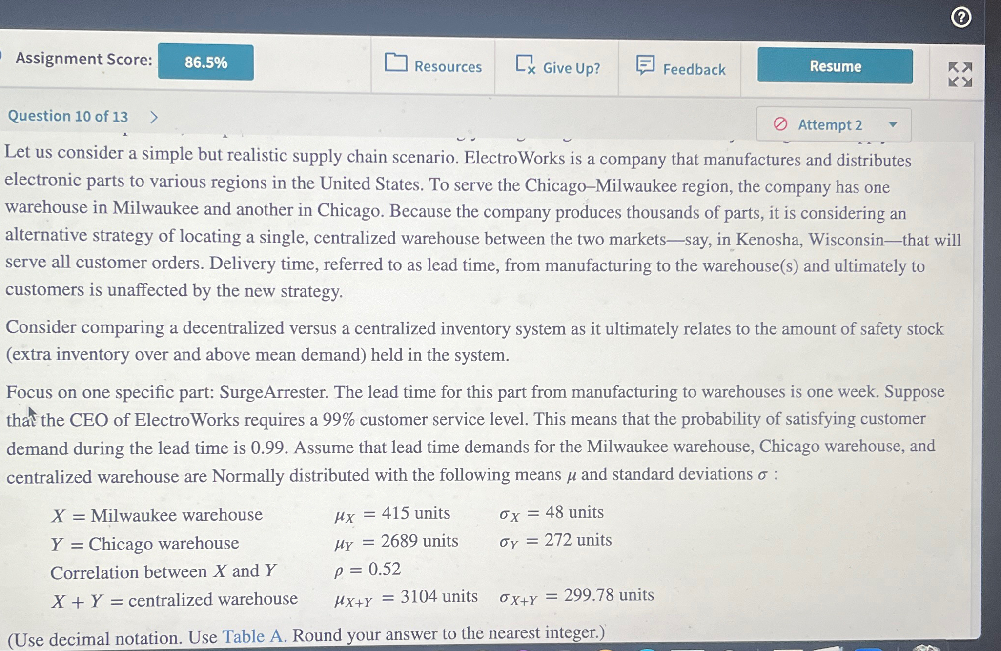  Assignment Score: Resources Give Up? Feedback Question 10 of 13 Attempt