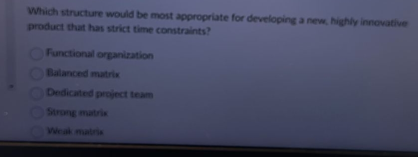  Which structure would be most appropriate for developing a new. highly