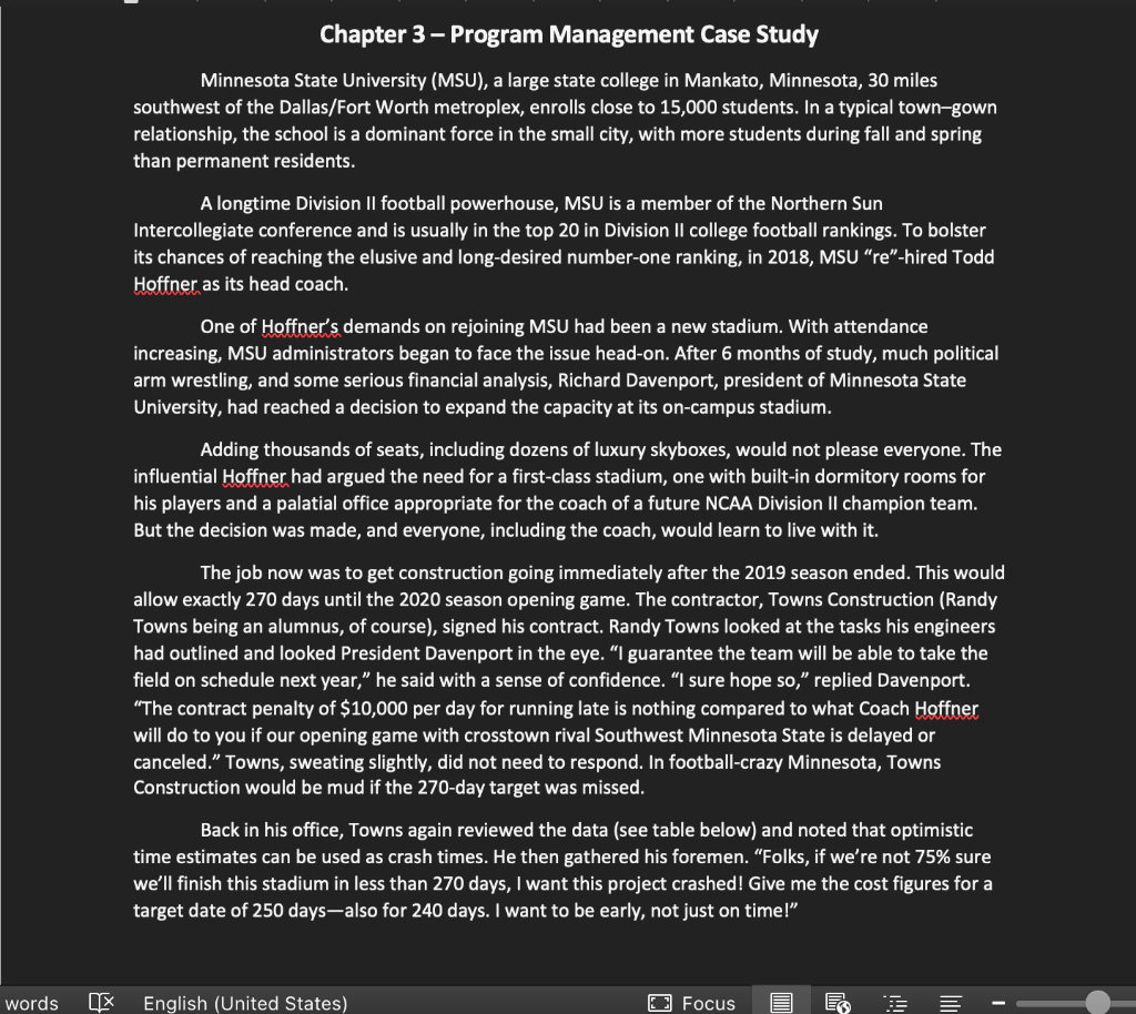  Chapter 3 - Program Management Case Study Minnesota State University (MSU),