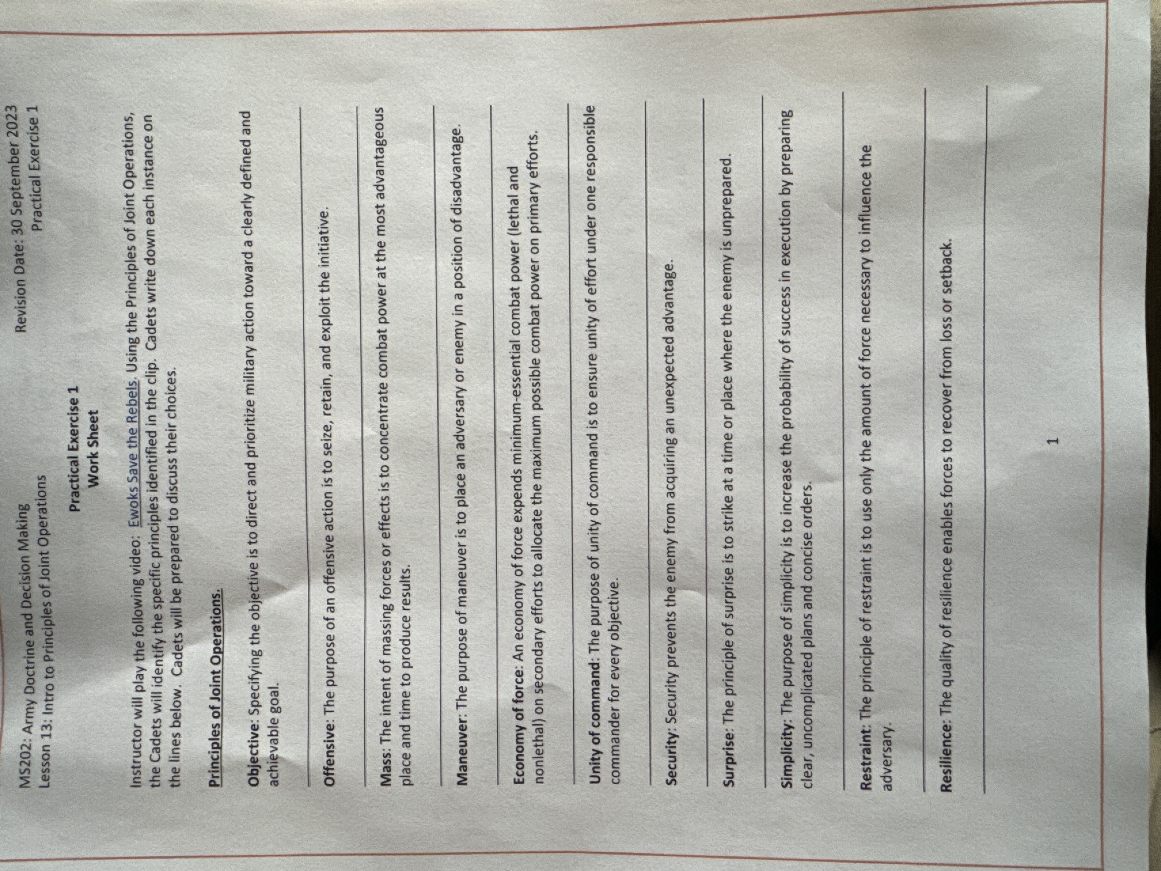  MS202: Army Doctrine and Decision Making Revision Date: 30 September 2023