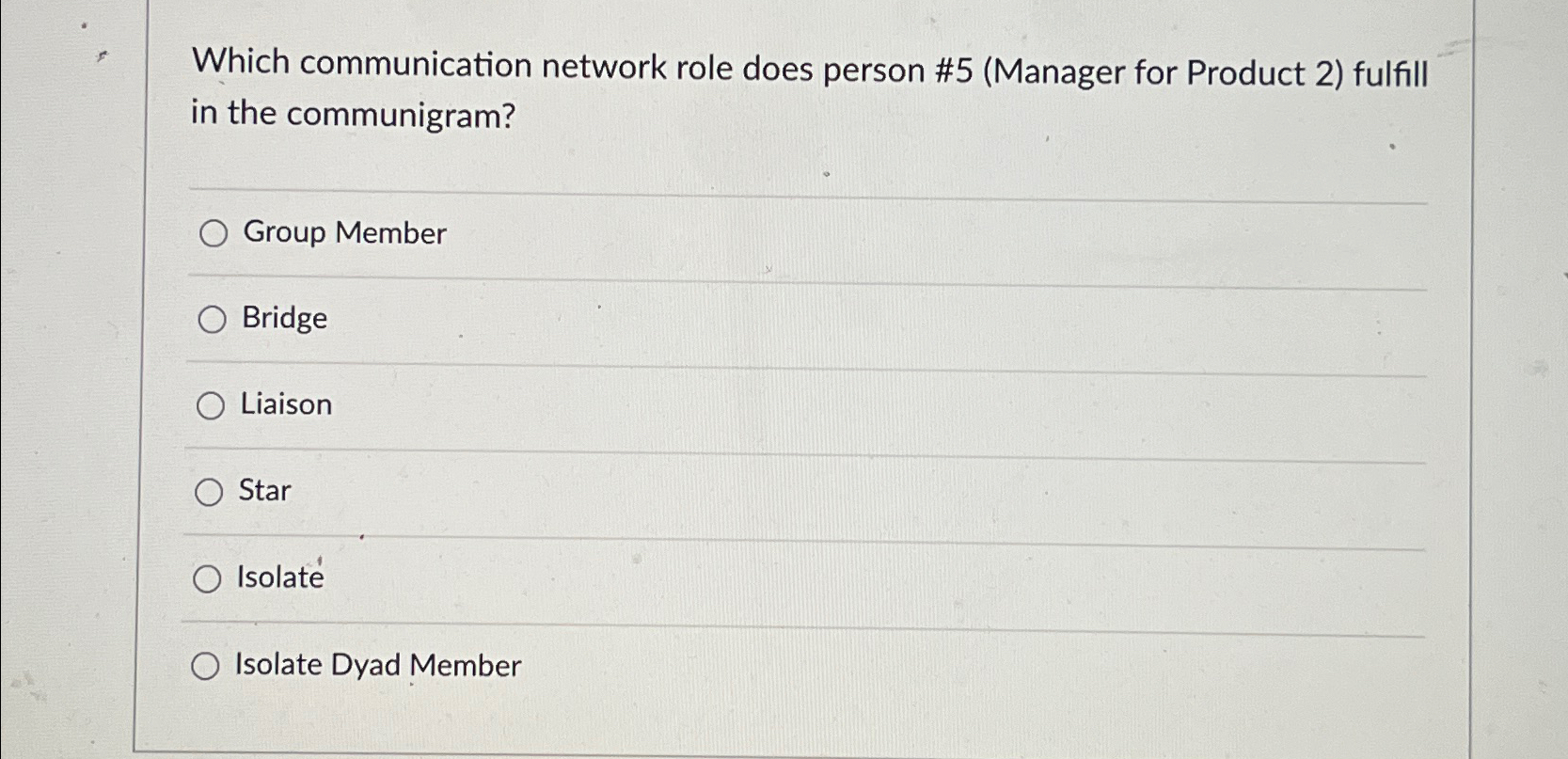  Which communication network role does person #5(Manager for Product 2) fulfill