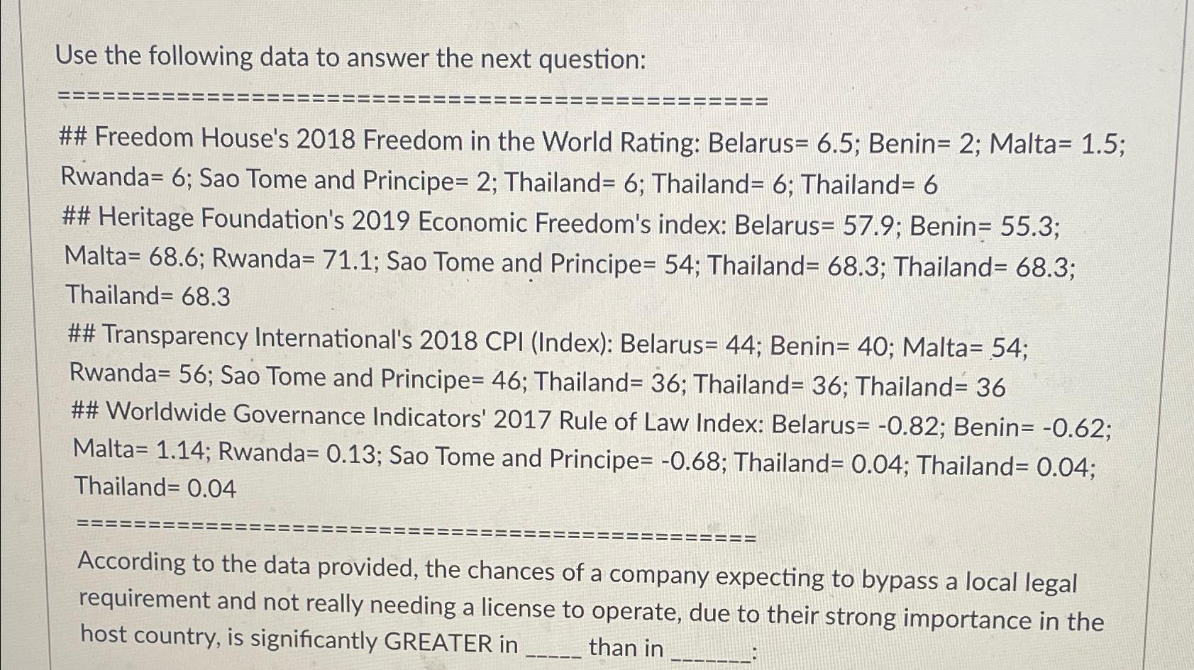 Use the following data to answer the next question: ## Freedom