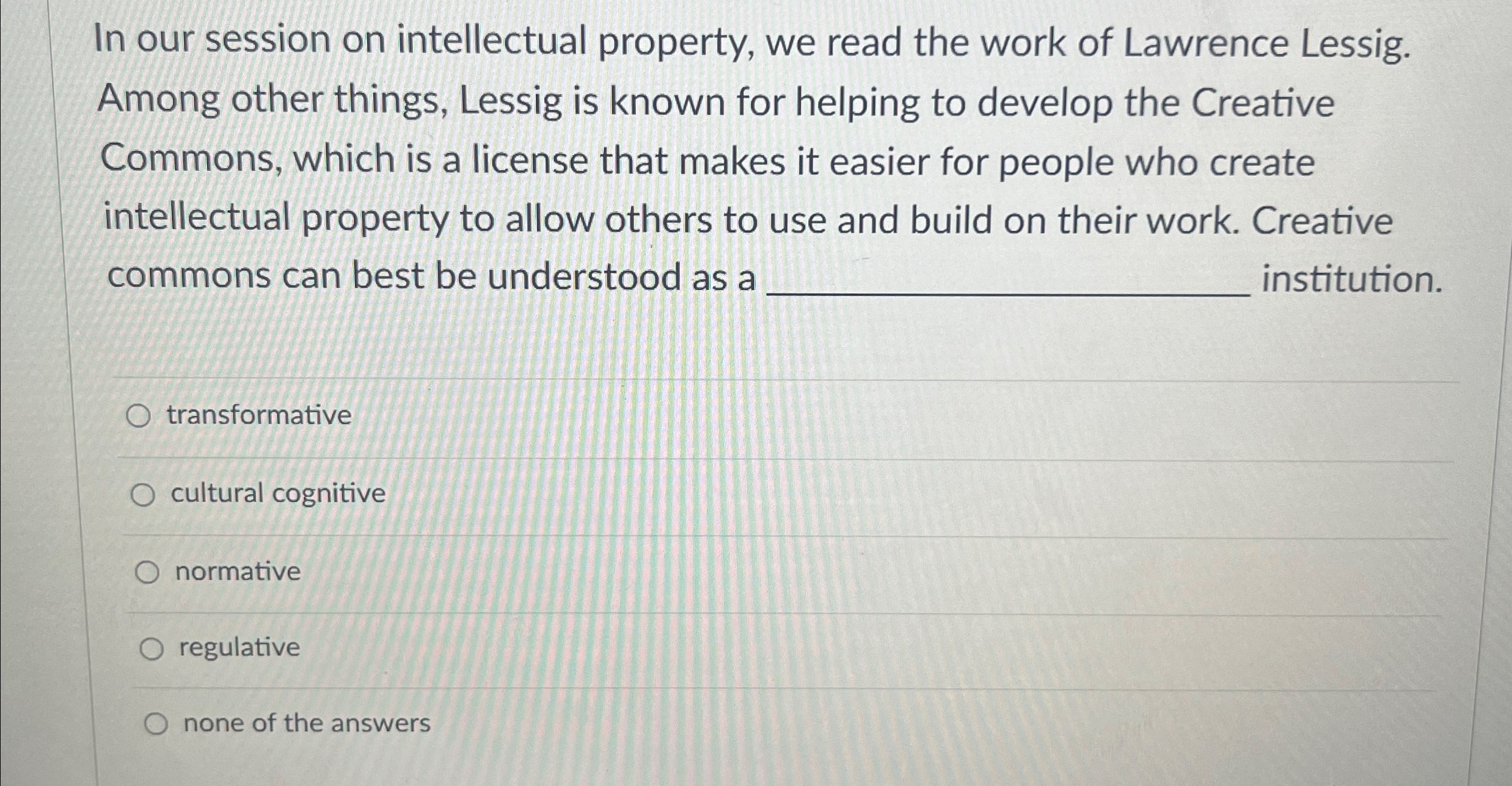  In our session on intellectual property, we read the work of