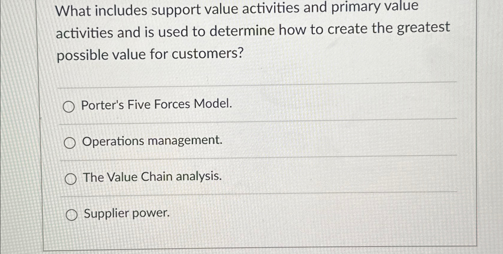  What includes support value activities and primary value activities and is