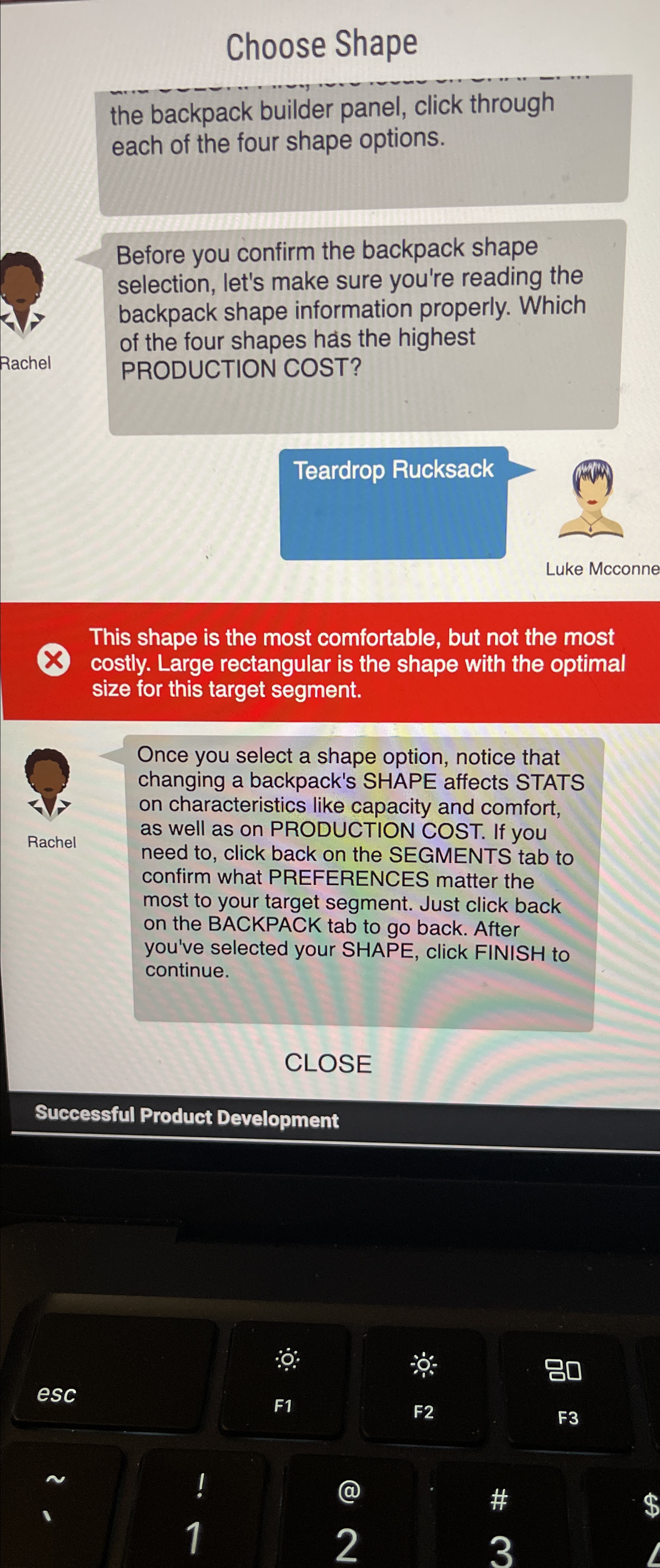  Choose Shape the backpack builder panel, click through each of the