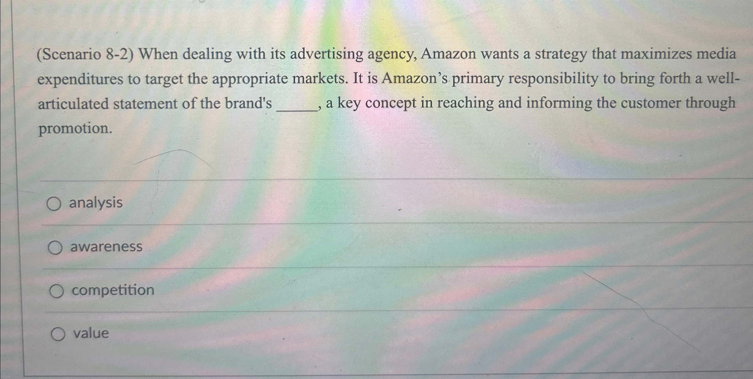  (Scenario 8-2) When dealing with its advertising agency, Amazon wants a