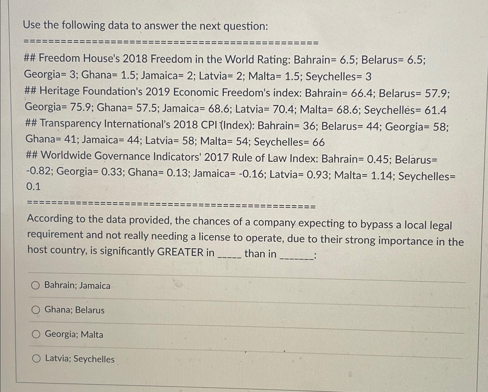 Use the following data to answer the next question: ## Freedom