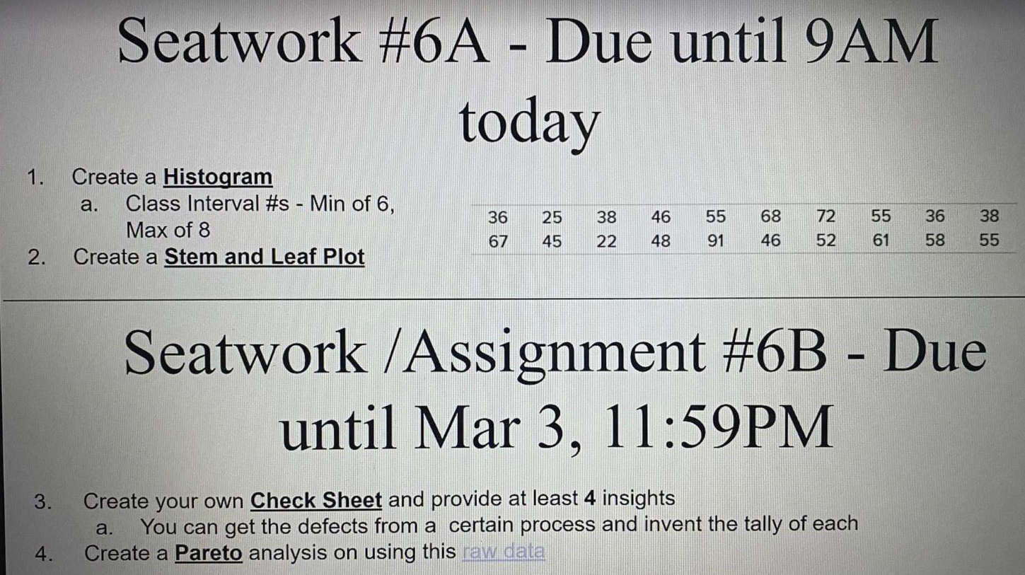 Seatwork / Assignment #6B - Due until Mar 3,11:59PM Create your