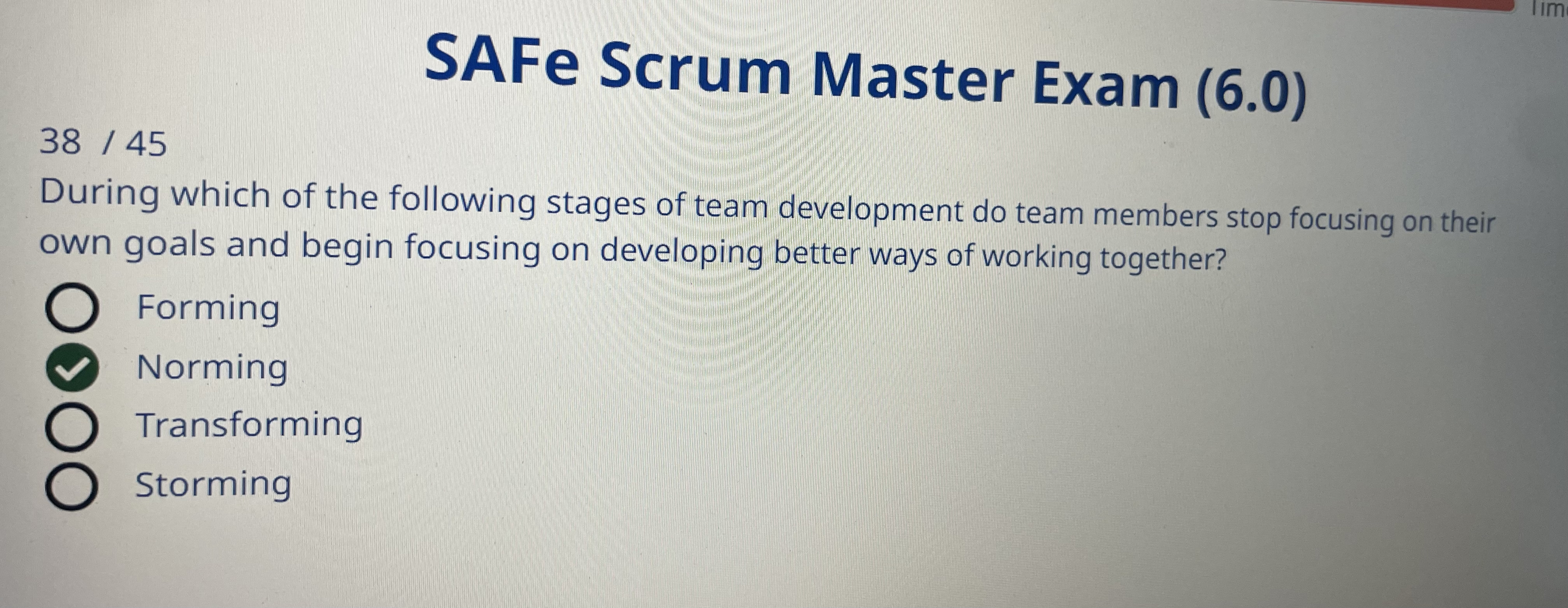  SAFe Scrum Master Exam (6.0) 3845 During which of the following