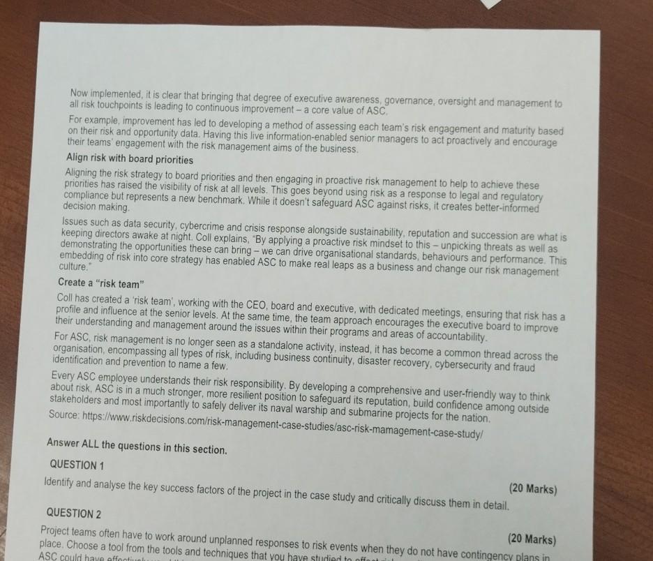  QUESTION 1 Identify and analyze the key success factors of the