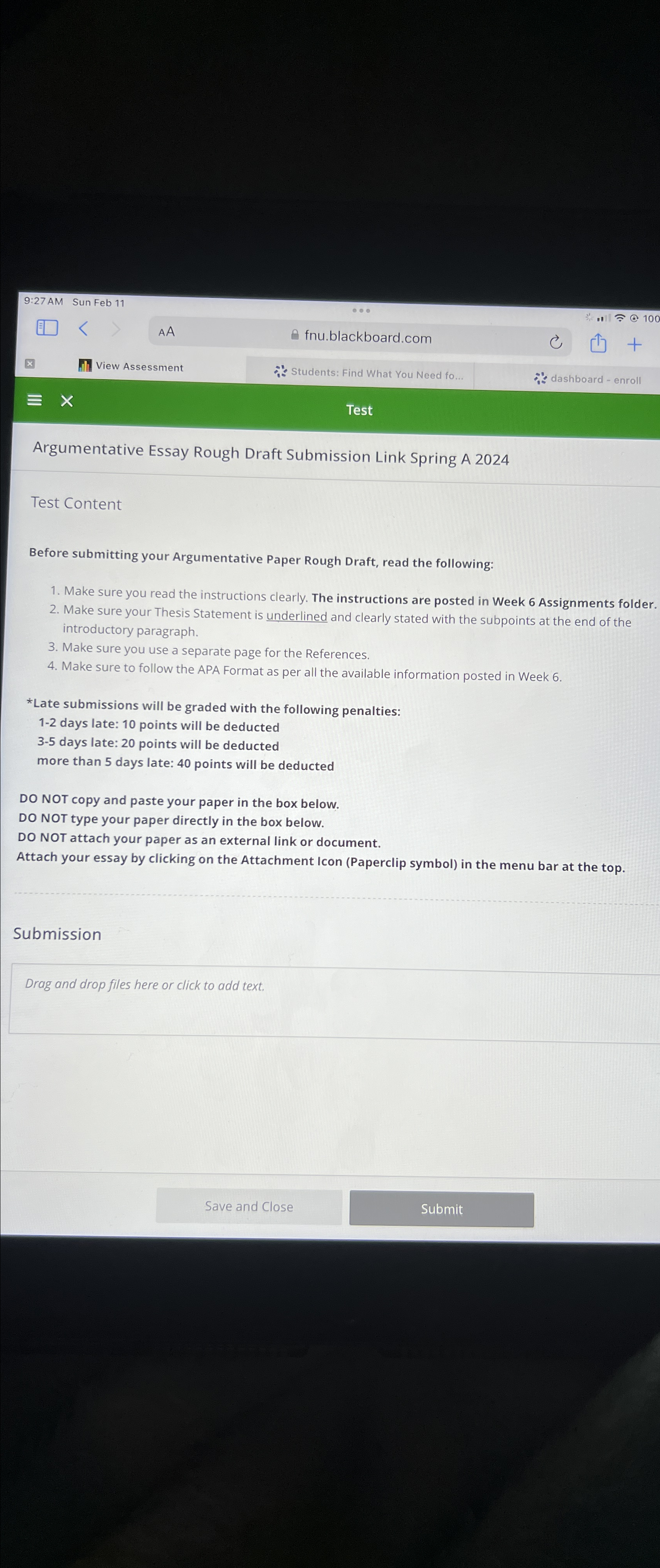  Argumentative Essay Rough Draft Submission Link Spring A 2024 Test Content