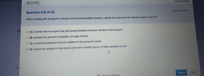  Test id 2930 rsons Question #16 of 45 Ouestion 105rit91 When