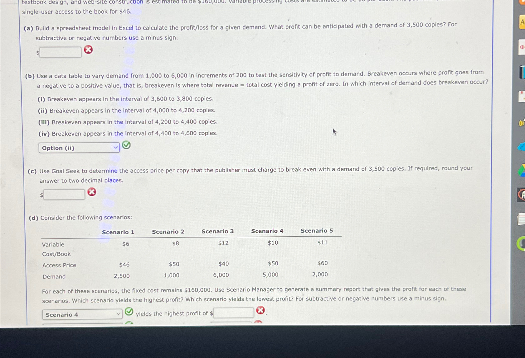  single-user access to the book for $46. (a) Build a spreadsheet