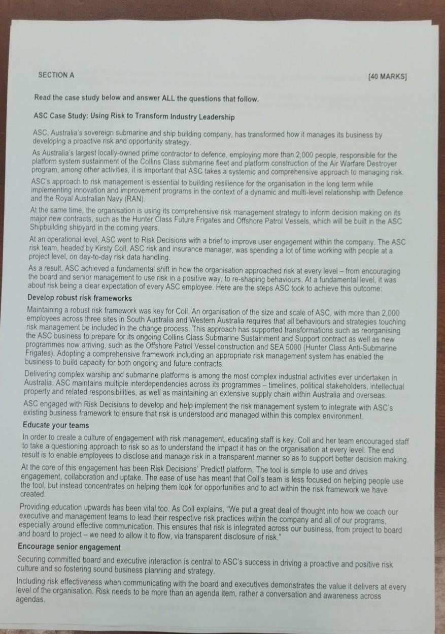  QUESTION 6 Create a risk register for a project that you