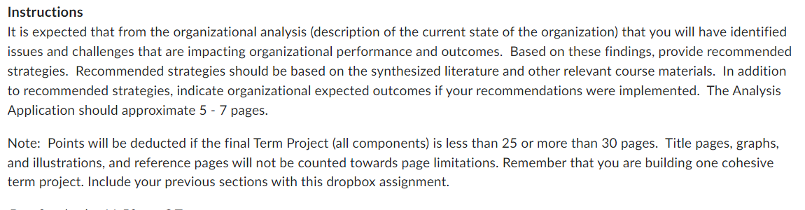 Instructions It is expected that from the organizational analysis (description of