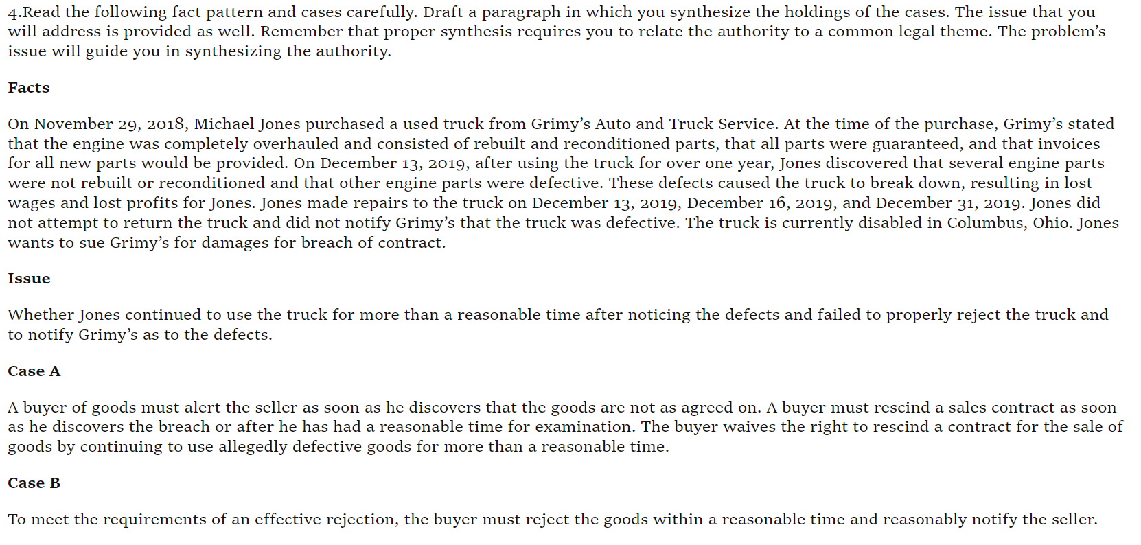  Read the following fact pattern and cases carefully. Draft a paragraph