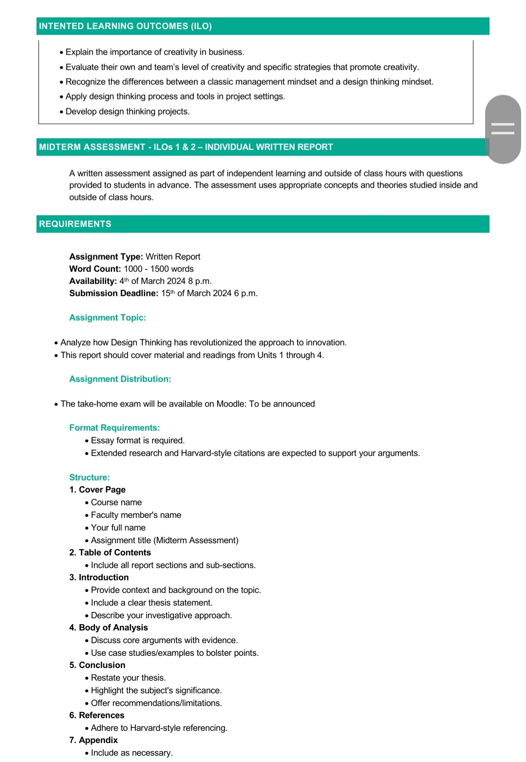  INTENTED LEARNING OUTCOMES (ILO) Explain the importance of creativity in business.