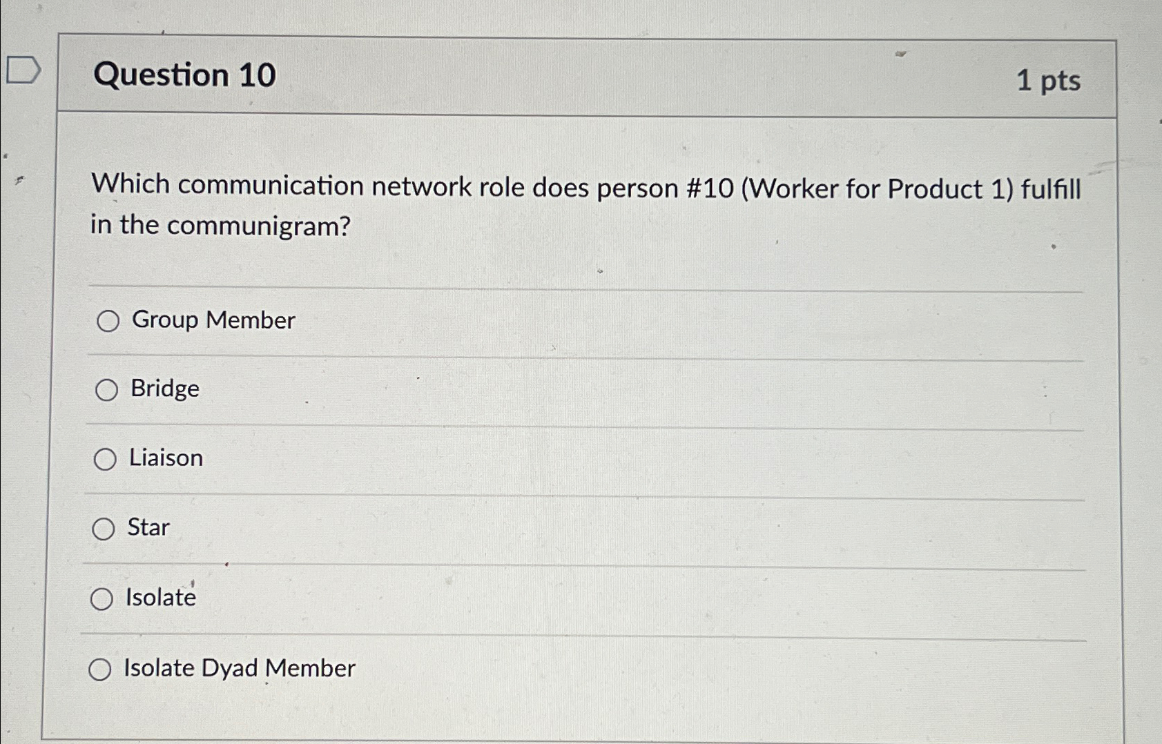  Question 10 1pts Which communication network role does person #10(Worker for