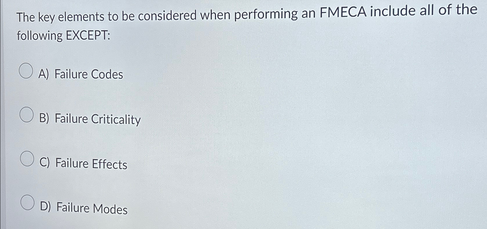  The key elements to be considered when performing an FMECA include