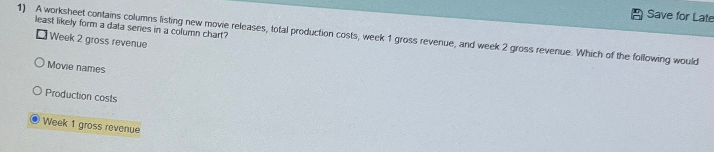  least likely form a data series in a column chart? Week