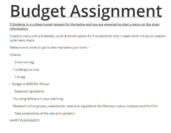  Budget Assignment