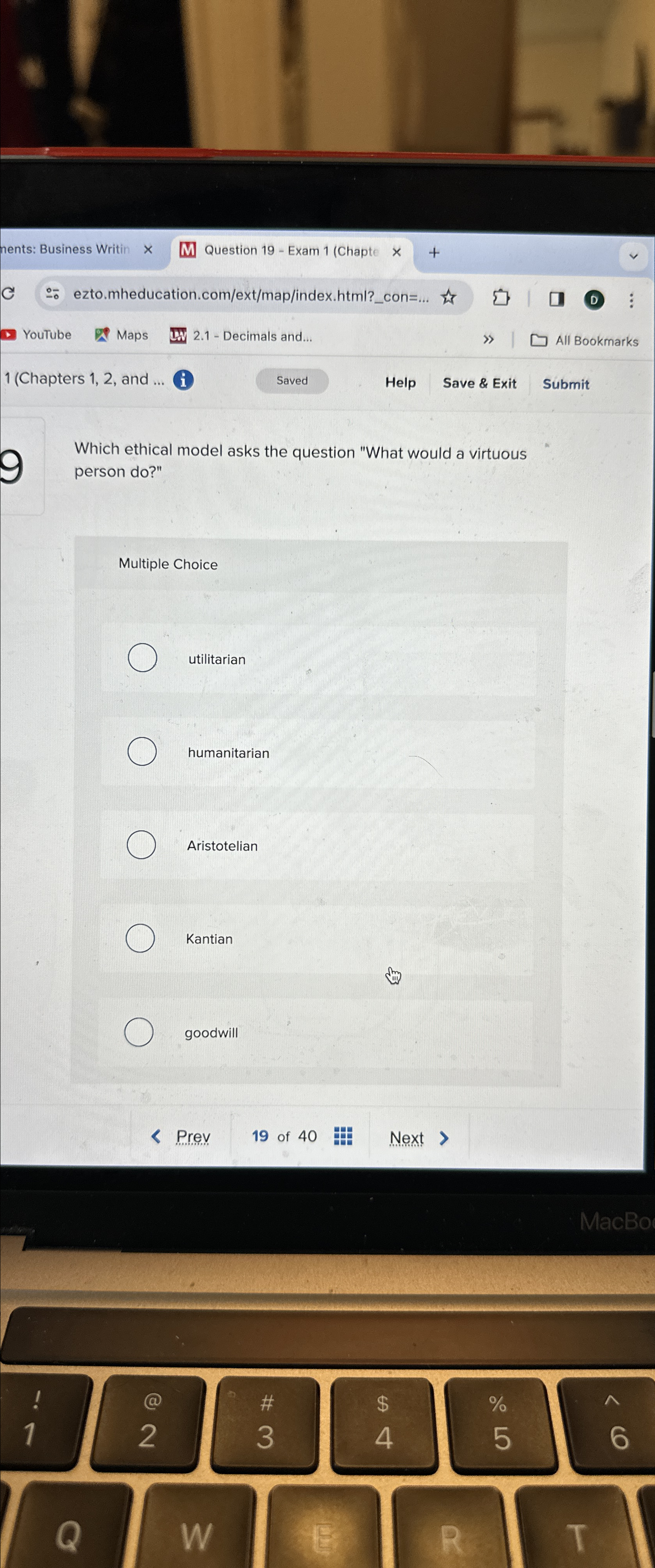  Which ethical model asks the question "What would a virtuous person