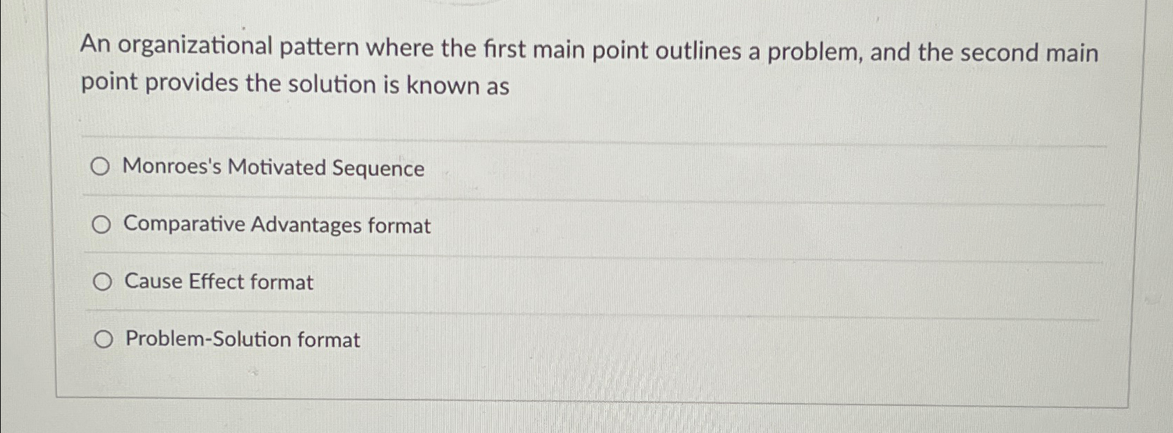  An organizational pattern where the first main point outlines a problem,