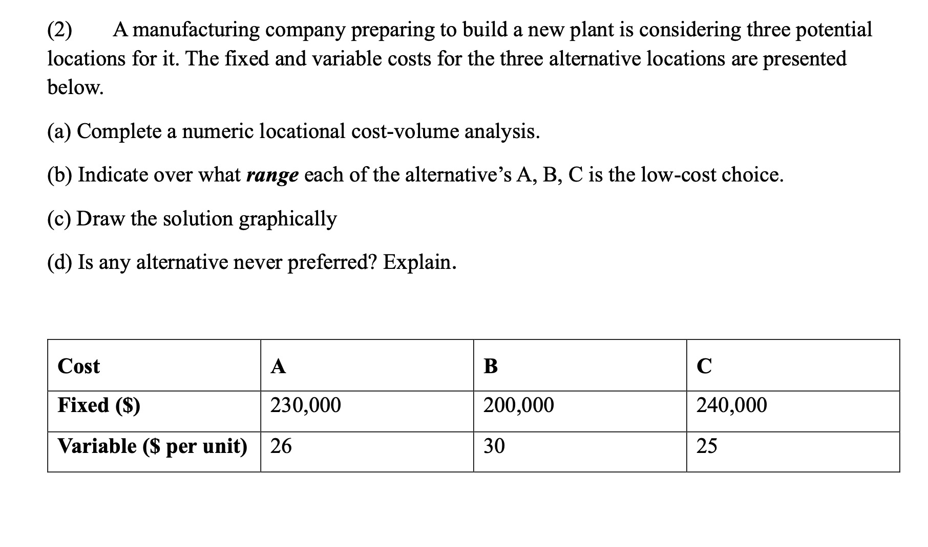  (2) A manufacturing company preparing to build a new plant is