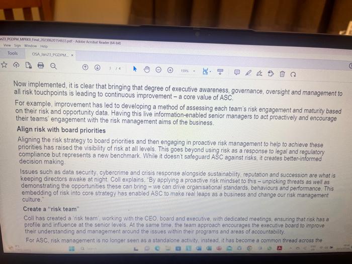 its business by developing a proactive risk and opportunity strategy. As Australia's