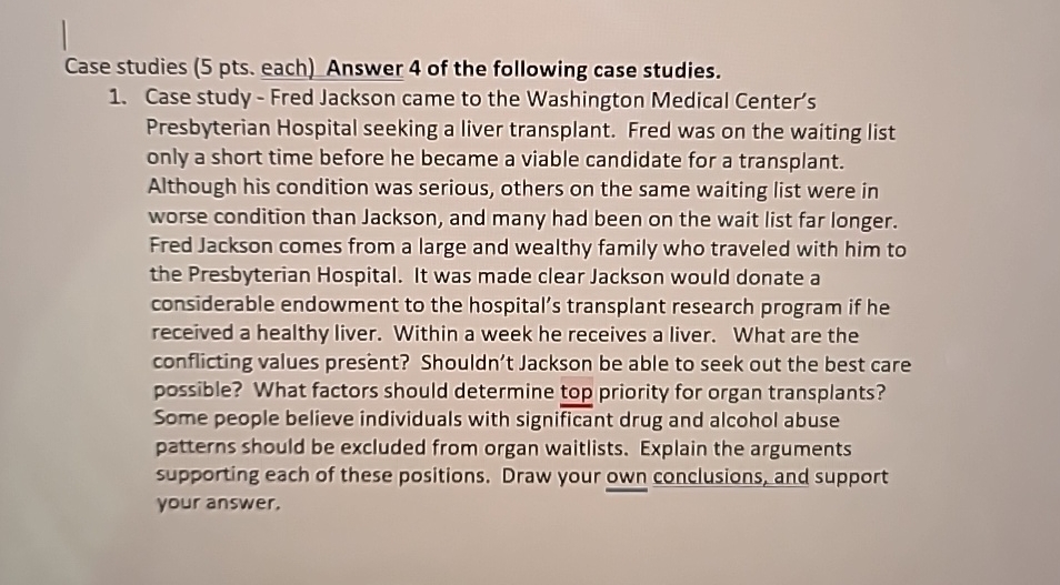  Case studies (5 pts. each) Answer 4 of the following case